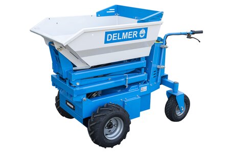 Elektrische minidumper met hoge kiepstand, hydraulische kiepbak, 8 werkuren (73 cm breed)
