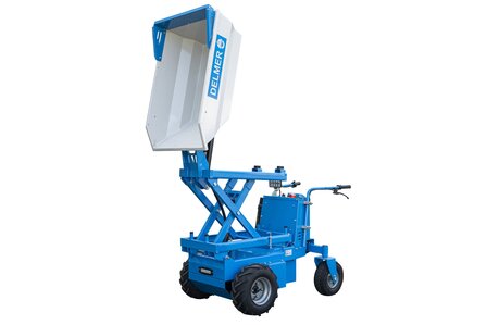 Elektrische minidumper met hoge kiepstand, hydraulische kiepbak, 8 werkuren (89 cm breed)