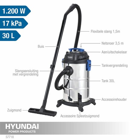 HYUNDAI Nat-droogzuiger 30L 1200W